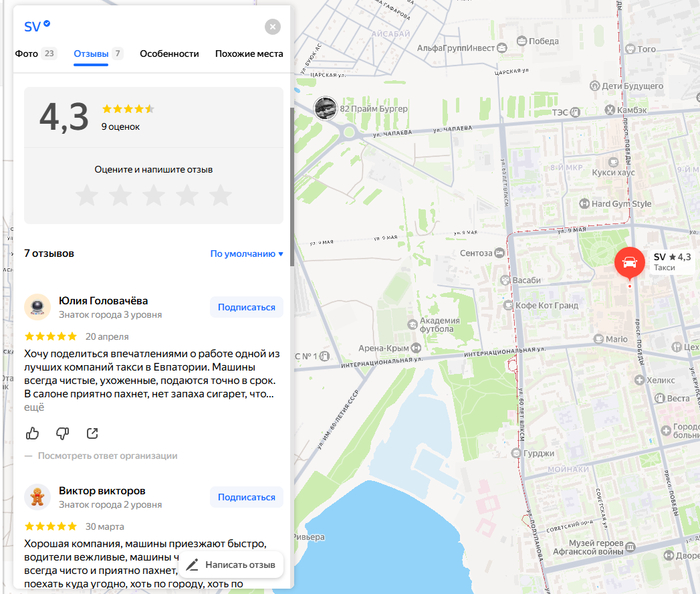 Как Яндекс Бизнес покрывает недобросовестную конкуренцию и топит рейтинг честного такси в Евпатории
