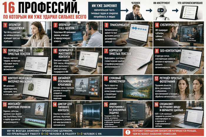 16 профессий больше всех пострадавшие от ИИ
